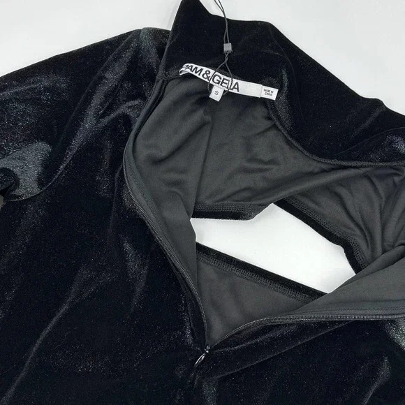 Pam & Gela Velvet Cut Out Iridescent Mini Dress Black Size small - Picture 9 of 11